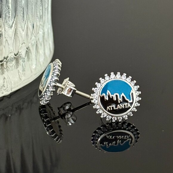 Atlanta Bling Earrings S925 Sterling Silver Handmade Ear Stud - Picture 2 of 4